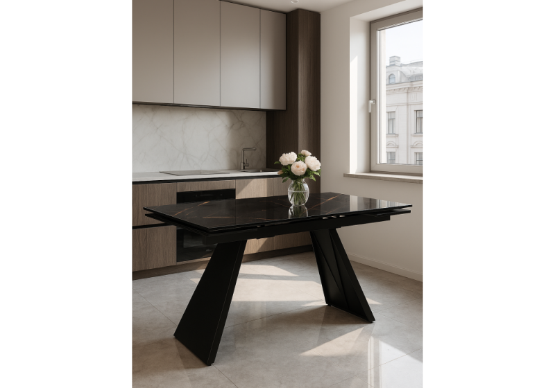 Стол стеклянный Хорсборо 140(200)х80х79 обсидиан / черный (80x79)
